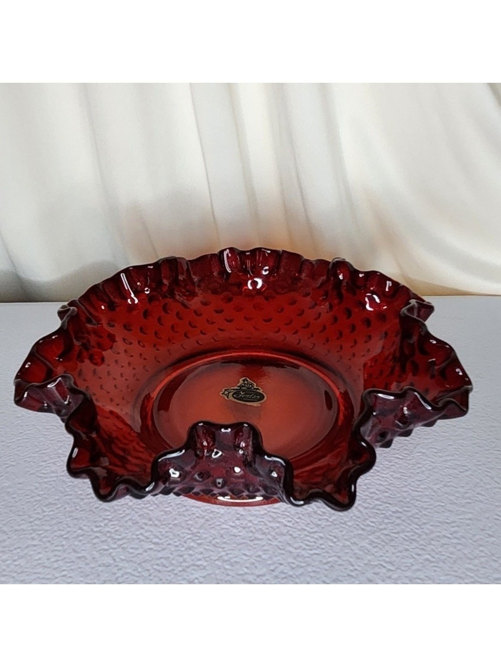 Fenton Ruby Hobnail Ruffled Edge Bowl